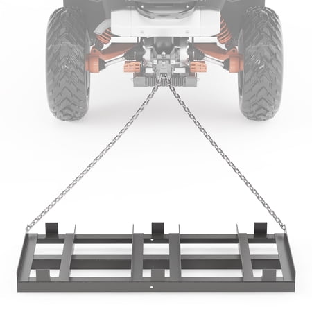 Heavy Duty 8FT Drag Harrow Driveway Grader &ndash; Tow Behind Landscape Rake & Lawn Leveling Tool with 6FT Chain &ndash; For ATV UTV Tractor Mower &ndash; Gravel Sand Soil Hay &ndash; Gray | 96x20 inches