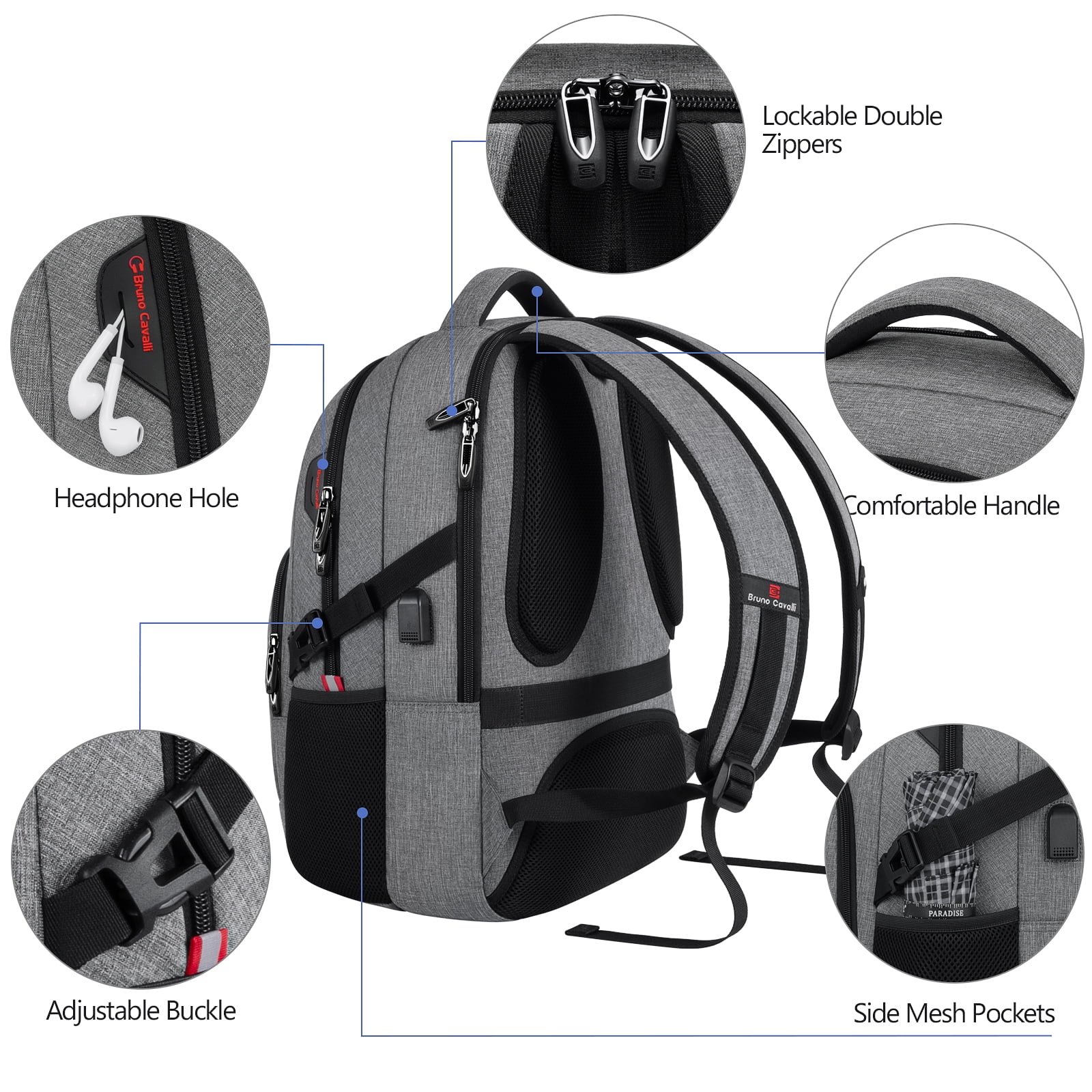 UKEIN Laptop Backpack with USB Charging Port Water Resistant Backpacks for Adults Work Business Laptop Backpack for Men