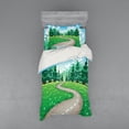 thumbnail image 2 of Ambesonne Spring Bedding Set 4 Pcs, Pathway Among Pine Trees, Queen, Hunter Green Pale Blue, 2 of 3