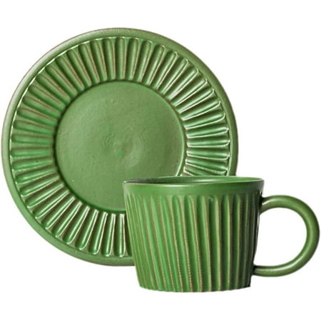 

PIKADINGNIS Retro Striped Porcelain Cup and Saucer Set 5 Oz Tea Cup Coffee Cup