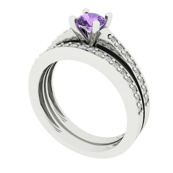 Clara Pucci 18K White Gold 0.86 Simulated Alexandrite Engraveable Engagement Ring Wedding Band Set