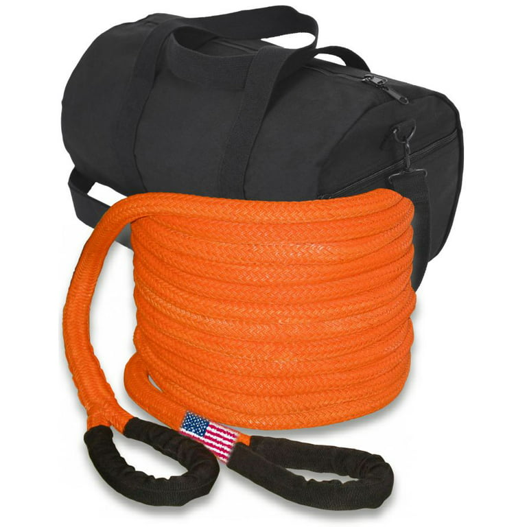 MADE in the U.S. Kinetic Energy RECOVERY ROPE 1 inch X 30 ft Safety  Orange w/ Heavy-Duty Carry Bag (4x4 RECOVERY) 