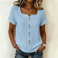 thumbnail image 3 of LIaqionyy Womens Cotton Linen Tops Lightweight Casual Loose Work Blouses Short Sleeve Summer Vacation Shirts, 3 of 8