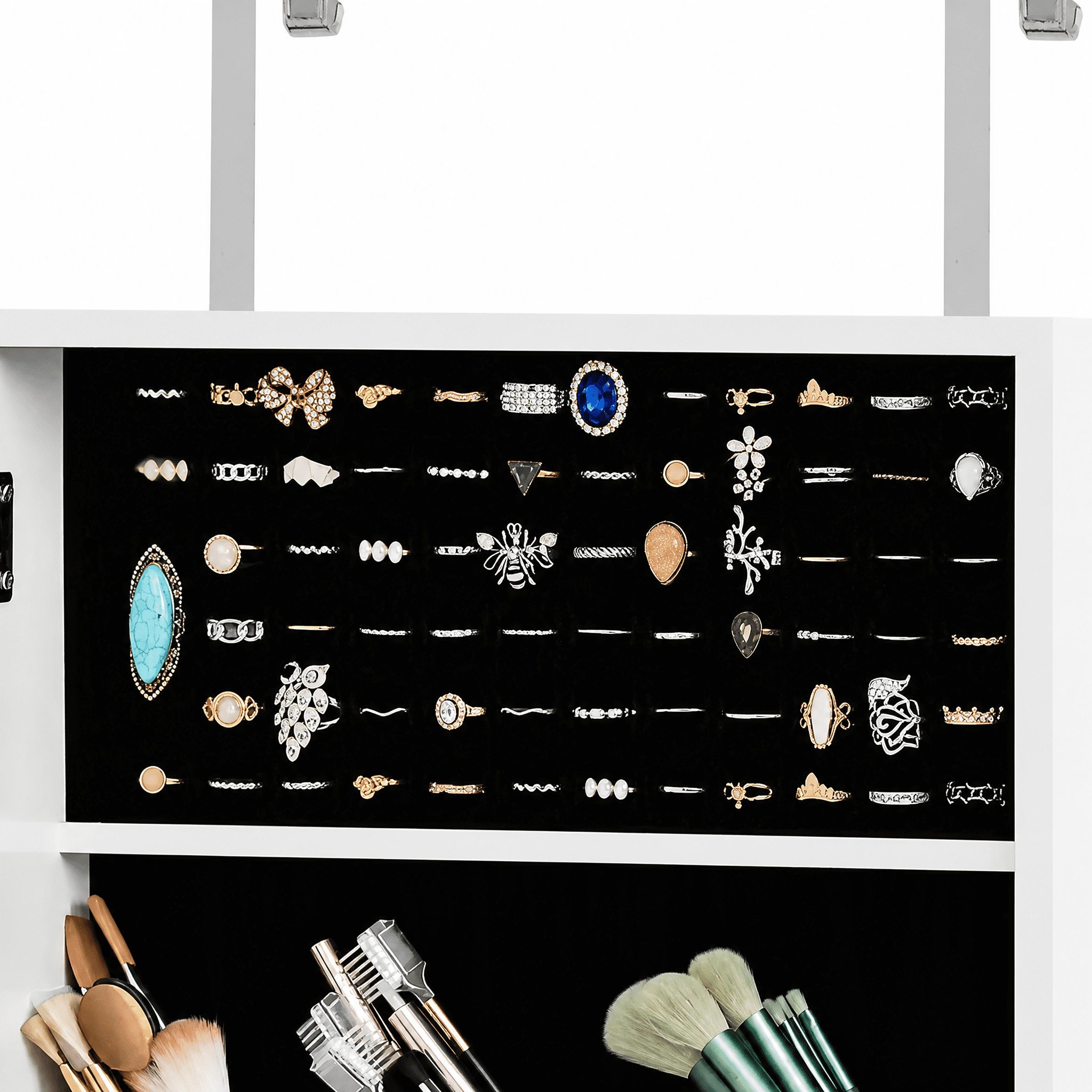 Whole Surface PVC Film Wall-Mounted Jewelry Cabinet With Mirror & Lock Large Storage For Accessories White