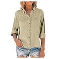 thumbnail image 3 of Yigetop Linen Button Down Shirt Women! Womens Casual Long Sleeve Cotton Blouse Loose Fit Collared Work Gauze Tops with Pocket Womens Linen Tops Beige L, 3 of 9