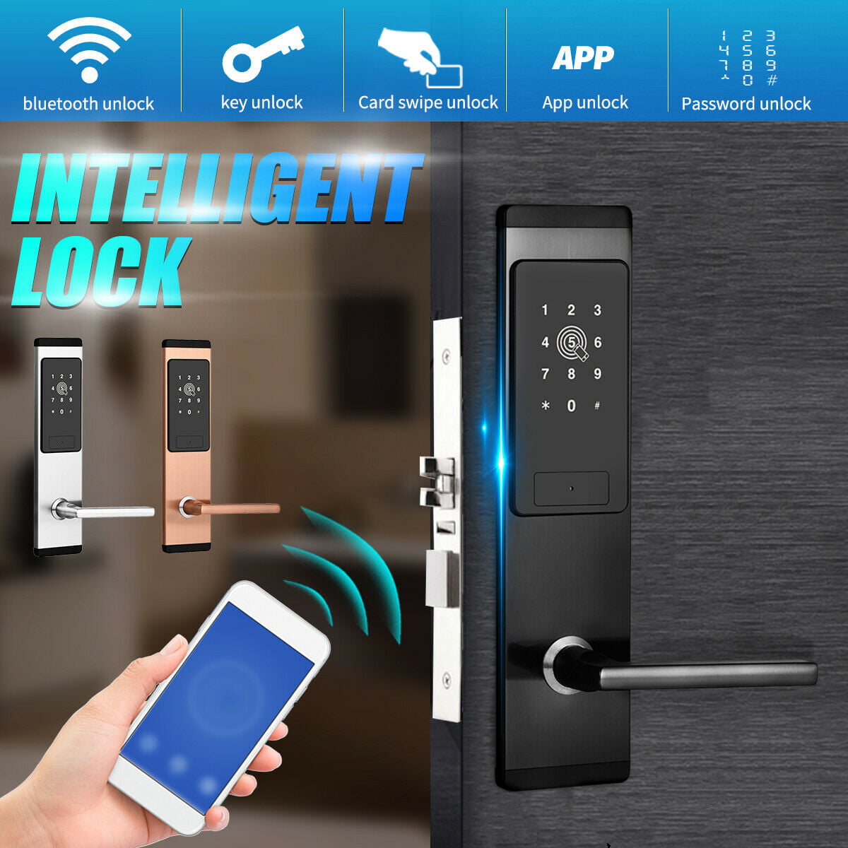 Anti-theft WiFi Bluetooth Cipher Remote Smart Door Lock APP/Password/Card/Key 