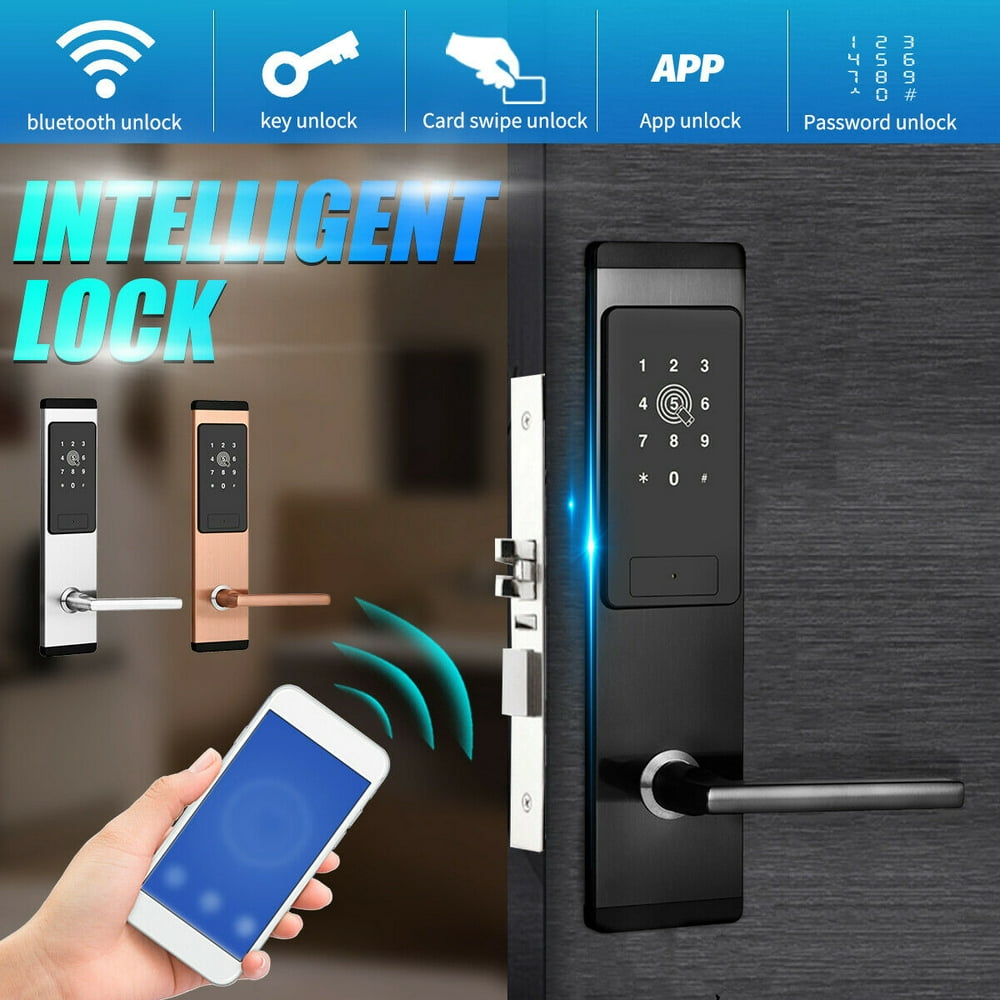 Digital WiFi bluetooth Remote Smart Door Lock Phone App Key Password Cards Black