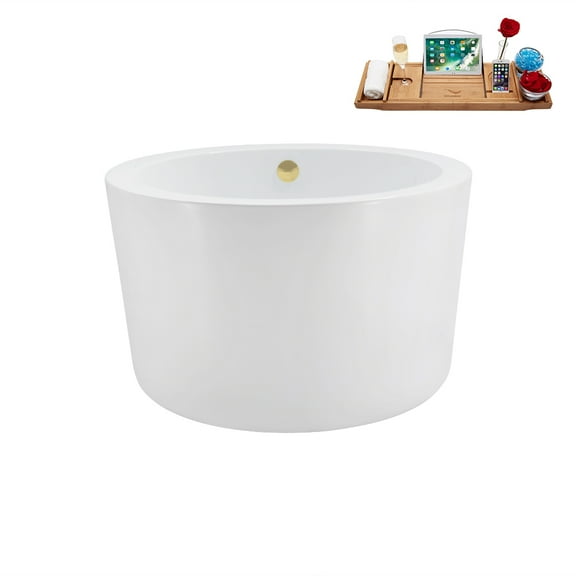 41" Streamline N3760PBR Soaking Freestanding Tub and Tray With Internal Drain in Polished Brass