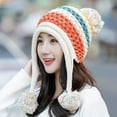 thumbnail image 3 of YooGuoGuo Women Fleece Lined Beanie Cap Contrast Color Warm Knitted Ski Hat w/Earflap Pom, 3 of 4