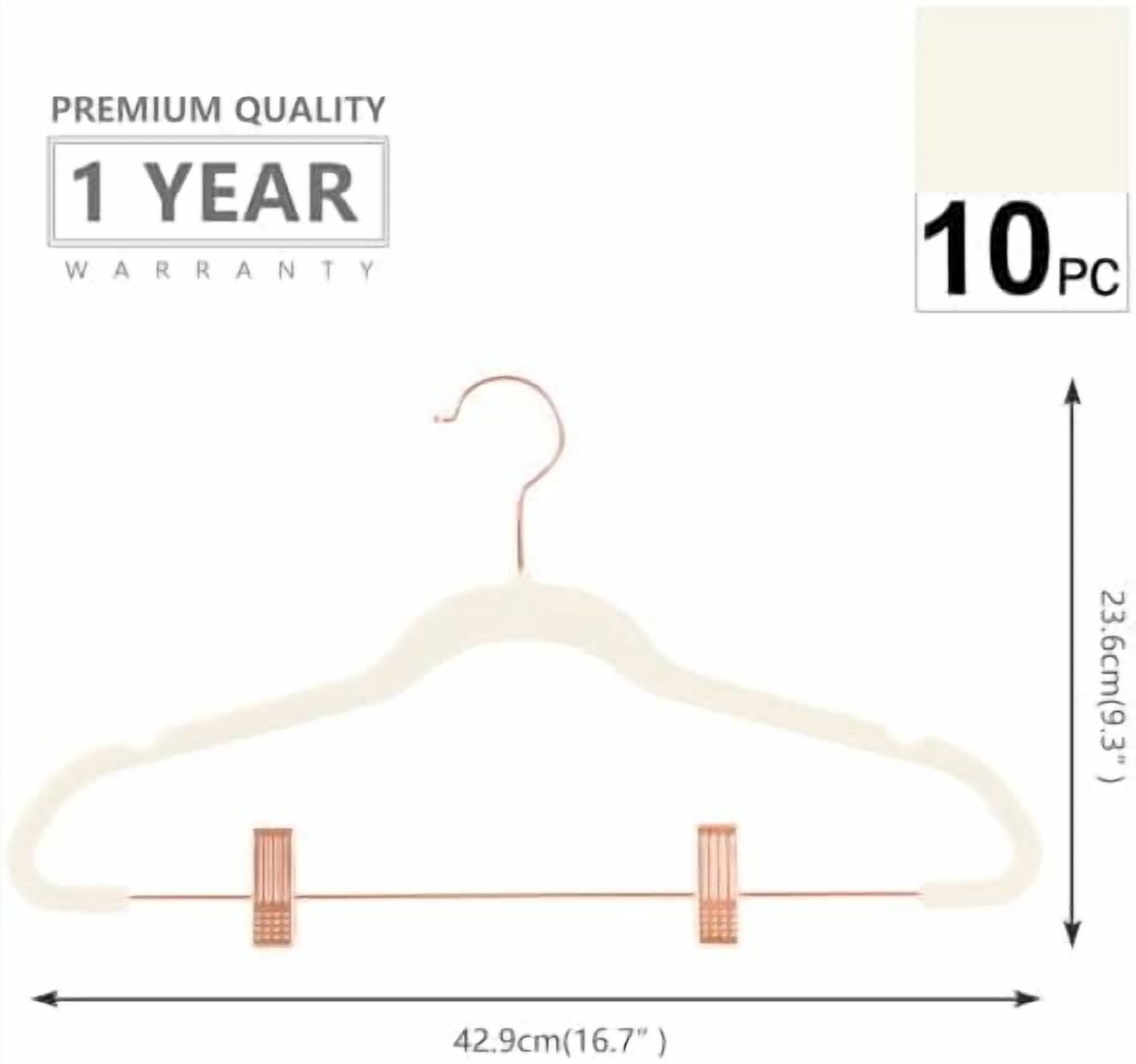 Premium Velvet Pants Hangers with Clips (Pack of 10) Slim Skirt Hangers- Non Slip Felt Outfit Dress Hangers Ivory - Copper/Rose Gold Hooks,Space Saving Shirt Clothes Hangers