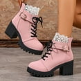 thumbnail image 2 of Juebong Women's Combat Boots Chunky High Heel Lug Sole Boots Closed Toe Lace-up Ankle Booties Pink,39, 2 of 8