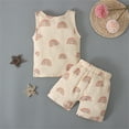 thumbnail image 3 of Otqutp Outfits Set for Toddler Beach Kids Baby Girls Boys Summer Cotton Linen Rainbow Sleeveless Vest T-shirt Tops+ Shorts 2pcs Outfits, 3 of 7