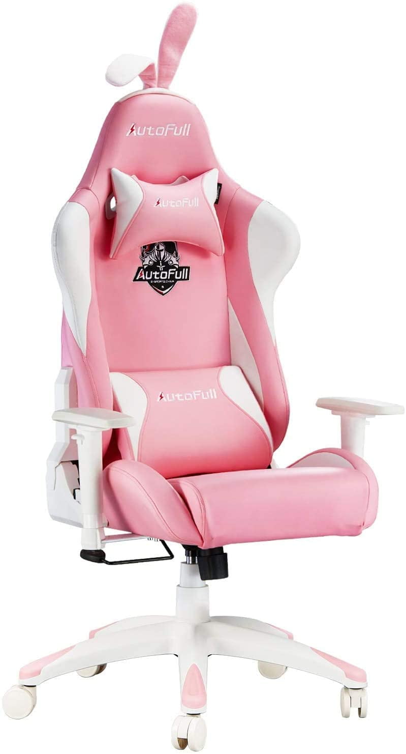 AutoFull Pink Gaming Chair PU Leather High Back Ergonomic Racing Office