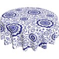 thumbnail image 1 of Blue and White Porcelain Floral Tablecloth Round 60 Inch Spring Summer Leaf Boho Tablecloths Porcerlain Flower Table Clothes Reusable Circle Table Cover for Dining Room Picnic Party Home Decor, 1 of 5