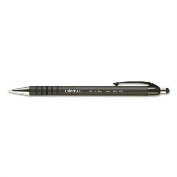 Universal Ballpoint Pen, Retractable, Fine 0.7 mm, Black Ink, Black Barrel, Dozen