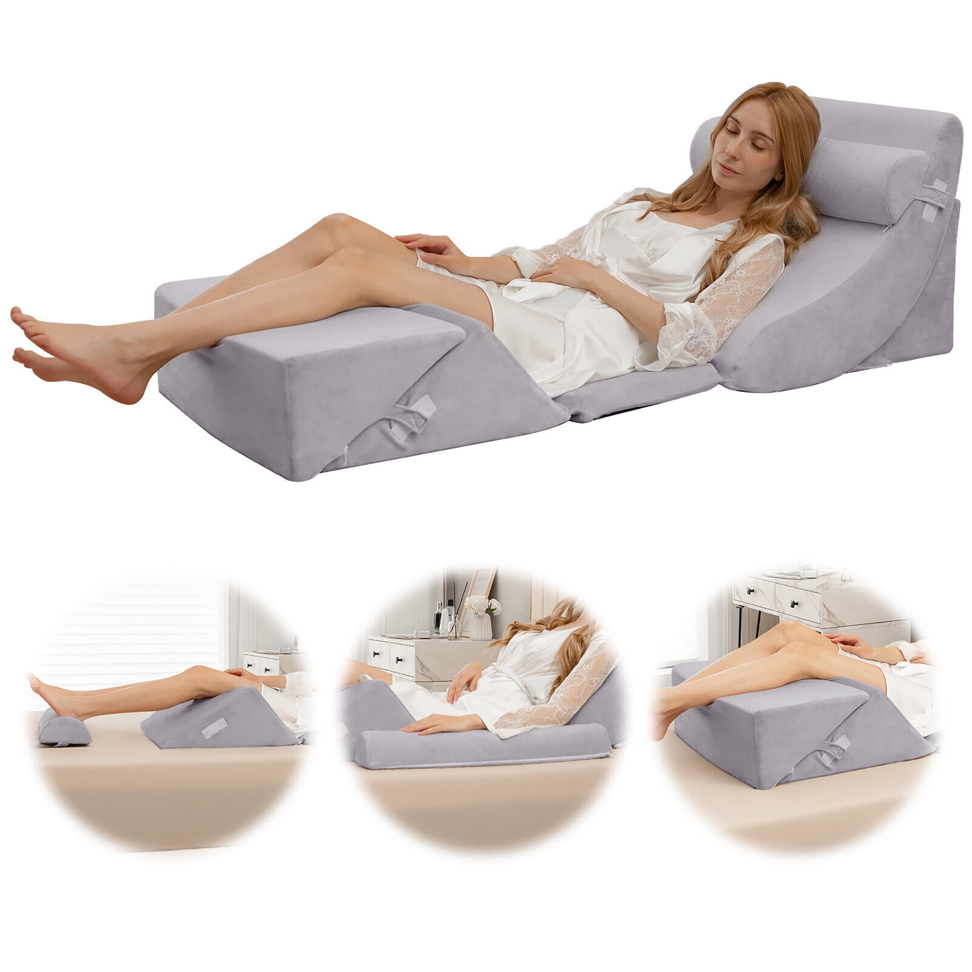 Gymax 6PCS Bed Wedge Pillow Set Back Support Pillow for Neck Back & Leg