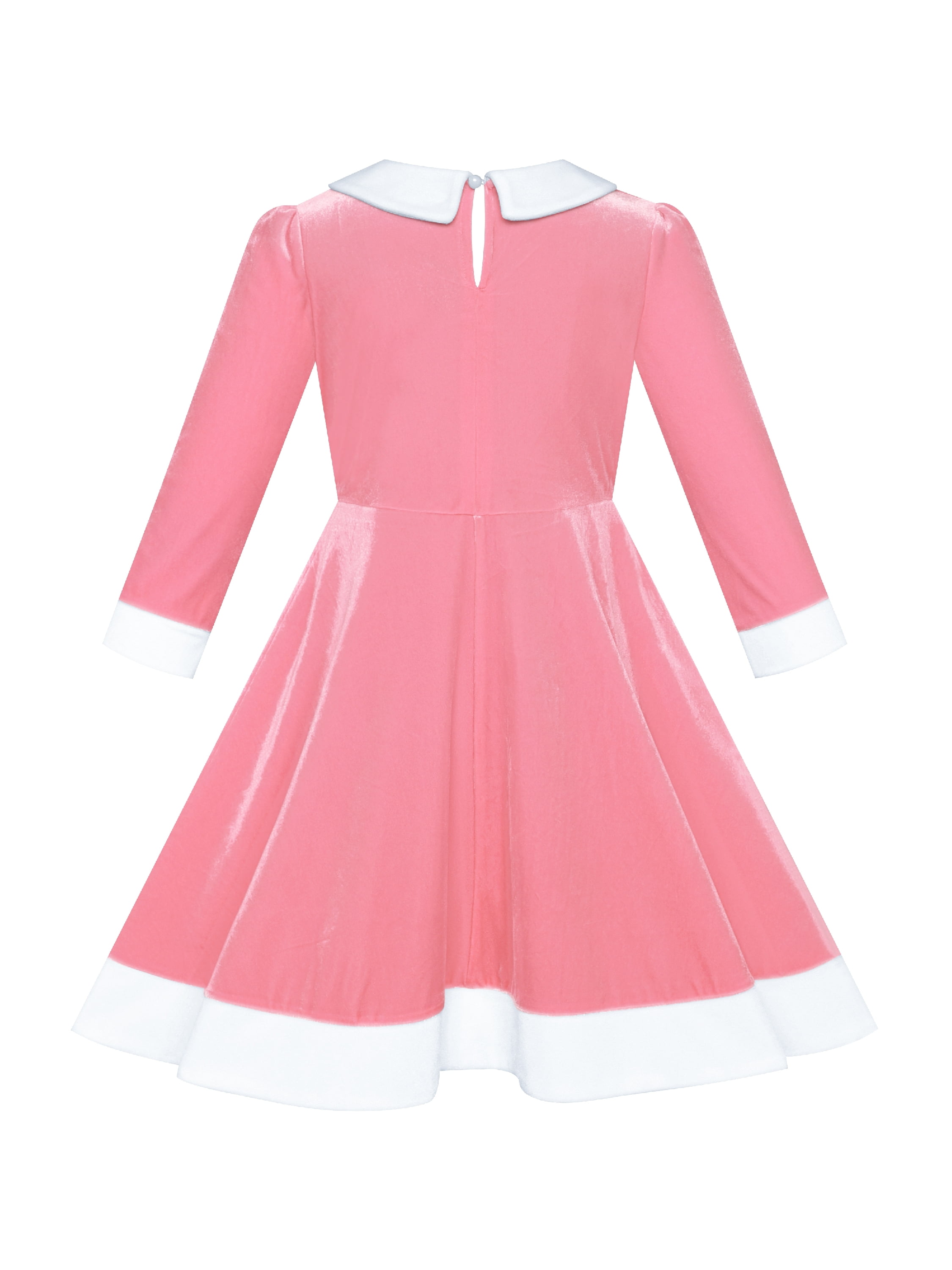 Girls Dress White Collar Velvet Long Sleeve Pink Swing Dress 10 Years -  Walmart.com