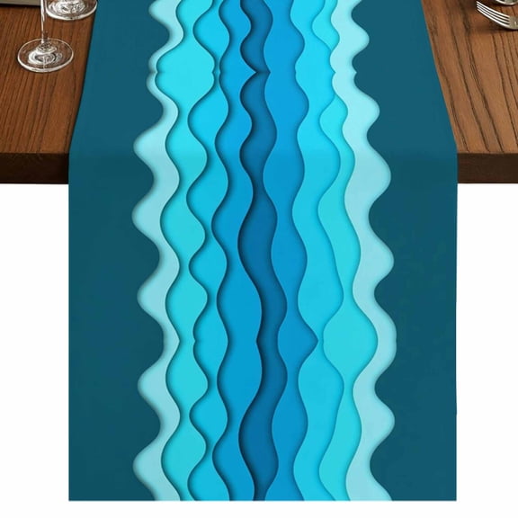 Table Runners 72 Inches Long Dress Scarves, Coastal Blue Wave Farmhouse Kitchen Table Runner, Coffee Tablerunners, Summer Ocean Beach Modern Sea Gradient 13x72 Inch