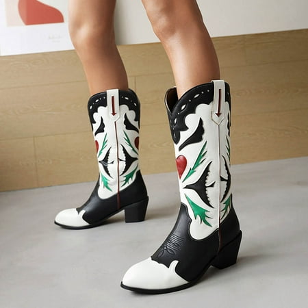 

YOTAMI Women s Boots Foreign Trade Large Size Shoes Retro Embroidery Boots Pointed Toe Ladies Mid-tube Boots Retro