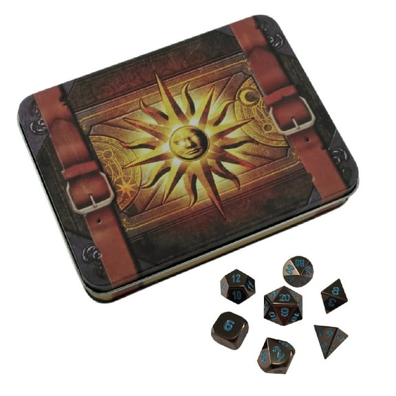 Cleric's Prayerbook with Icy Doom | Shiny Black Nickel with Blue Numbering Metal Dice -