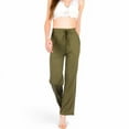 thumbnail image 4 of Women's High Waist Wide Leg Lounge Pants with Drawstring- Olive Green,Large, 4 of 7