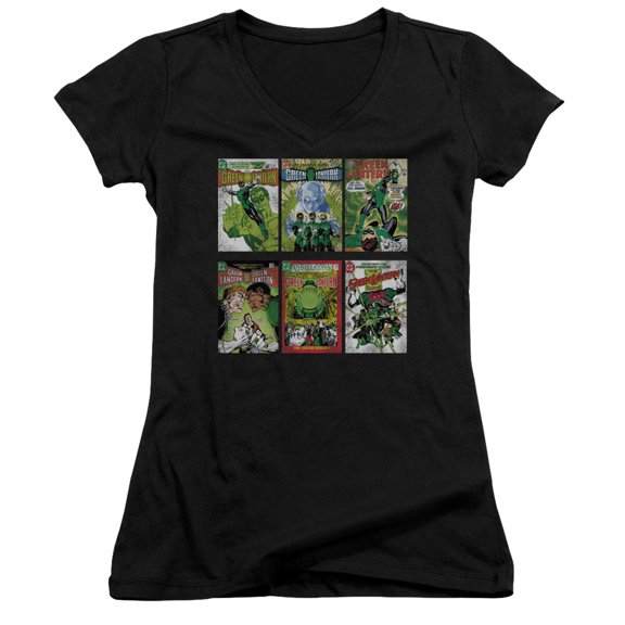 Green Lantern Gl Covers Junior Women's V-Neck T-Shirt Black