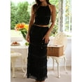 thumbnail image 4 of Womens Y2k Maxi Skirt Set Backless Lace Halter Crop Top and Long Skirt Sets Beach Dress 2 PCS Outfit Black L, 4 of 9