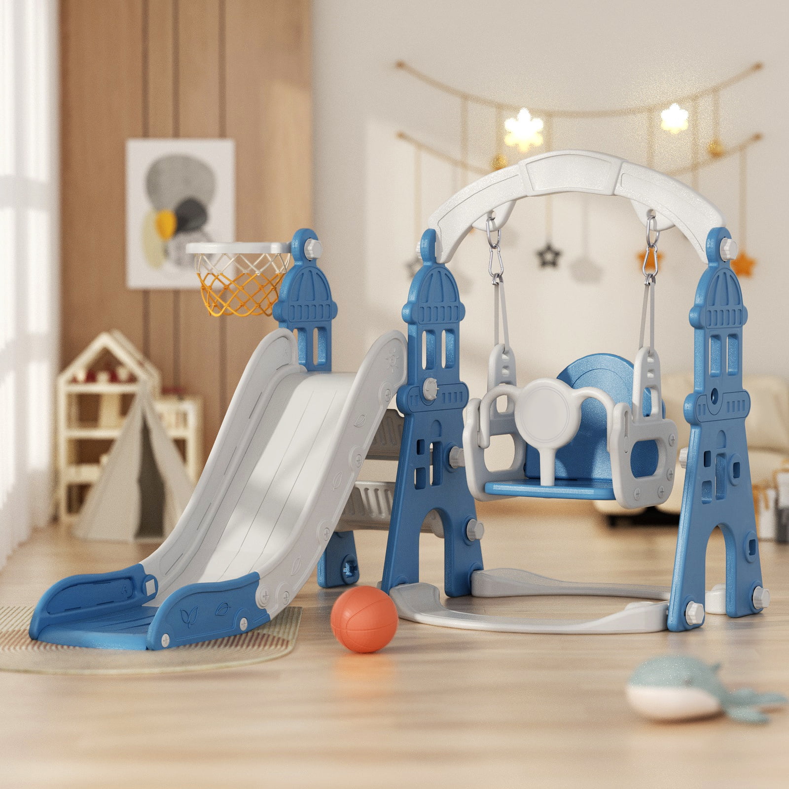 XJD 5 in 1 Kids Slide for Toddlers Age 1-3 Slide and Swing Set for Children Baby Indoor Outdoor, Playsets Playground Sets for Backyards Plastic