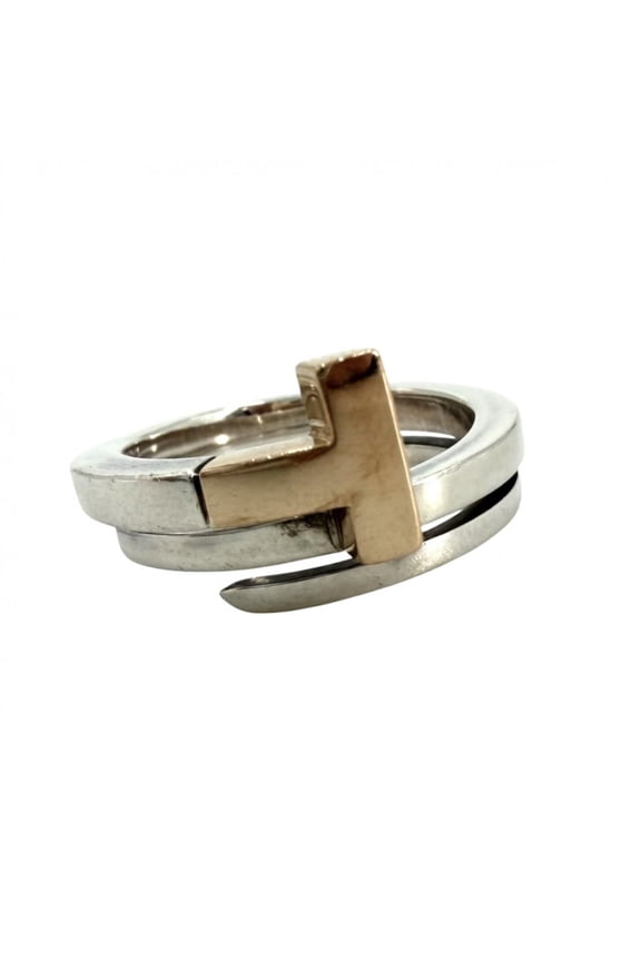 Pre-Owned Tiffany & Co. T Square Wrap Ring for Men and Women, 18K Gold (Au750), Sterling Silver...