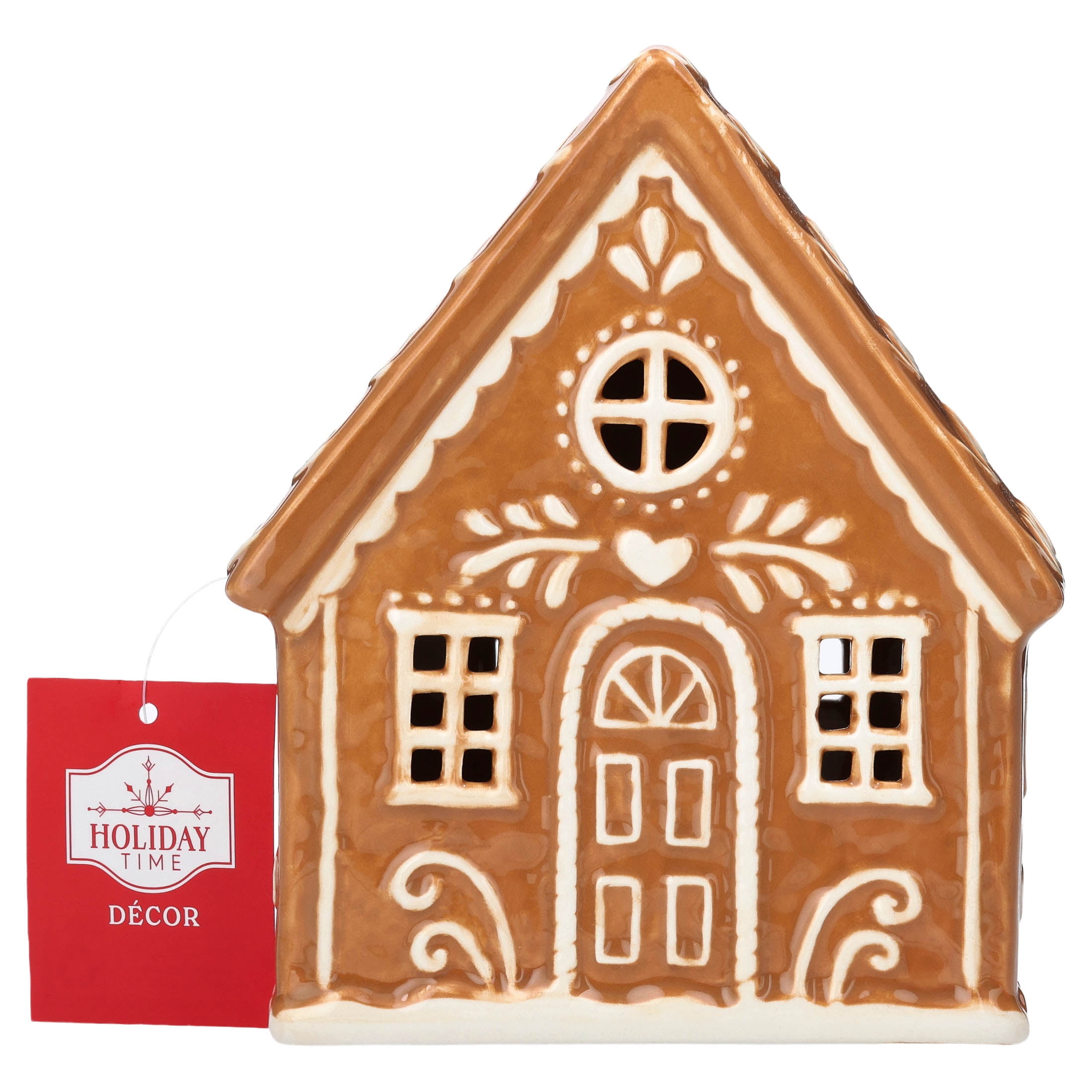 Ceramic Gingerbread House Christmas Decoration, Brown and White, 6.8", by Holiday Time