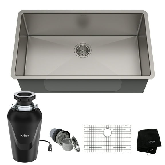Kraus Standard PRO 32-inch 16 Gauge Undermount Single Bowl Stainless Steel Kitchen Sink with Waste Guard Continuous Feed Garbage Disposal