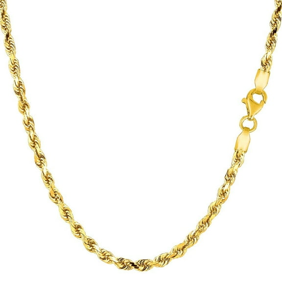 14k SOLID Yellow or White Gold 3.00mm Shiny Diamond-Cut Royal Solid Rope Chain Necklace for Pendants and Charms with Lobster-Claw Clasp (7", 8", 16", 18", 20" 22", 24" or 30 inch)