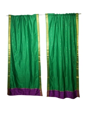 Mogul 2 Green Curtains Rod Pocket Sari Curtains Panels Boho Indi Gypsy Home Decor Interiors 96 inch
