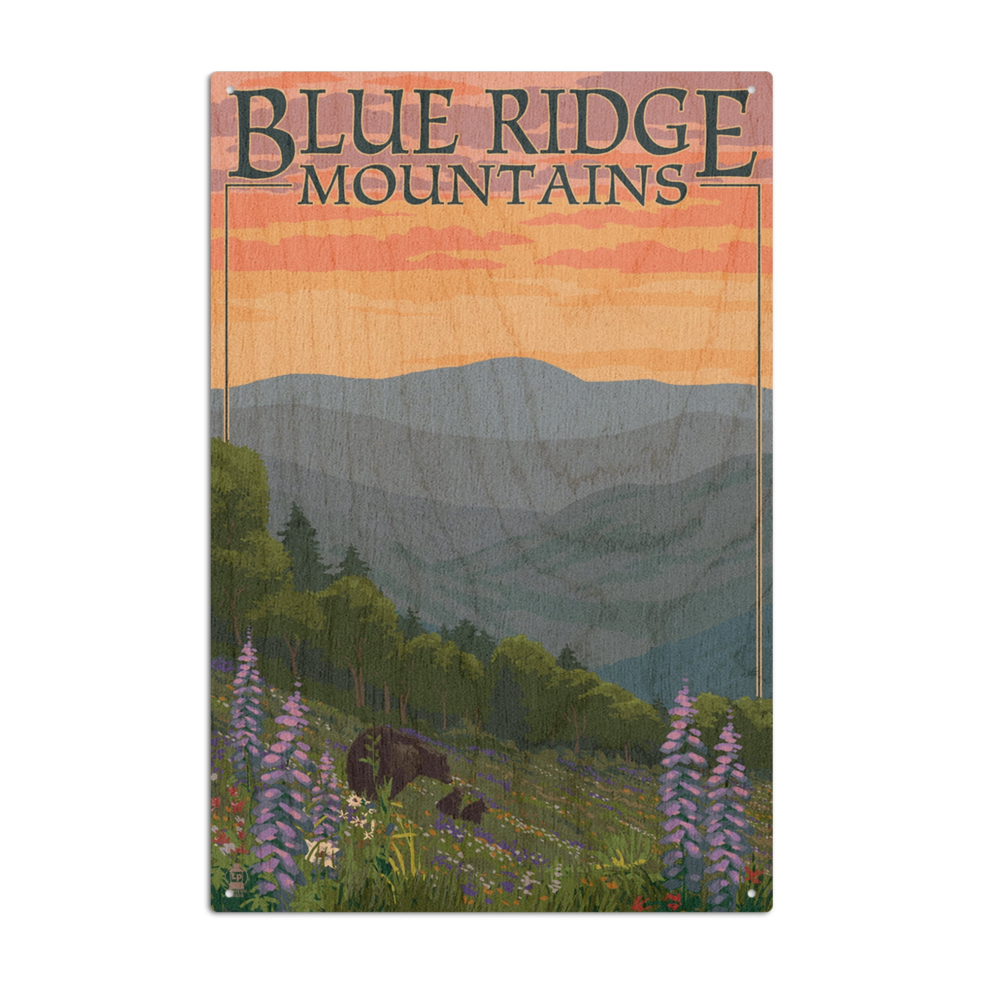 Blue Ridge Mountains, Bear Family and Spring Flowers Birch Wood Wall ...