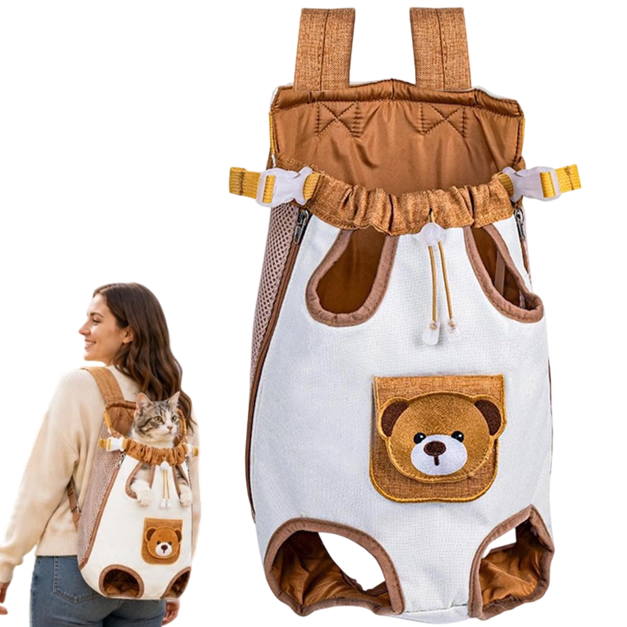Cute Bear Design Front Pet Carrier Backpack Breathable Mesh Comfort & Secure Hands Free Carrying Design for Cats Small Dogs Walking Travel