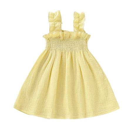 

gvdentm Girls and Toddlers Knit Sleeveless Tiered Dresses Easter Dresses For Baby Girls Yellow 4-5 Years