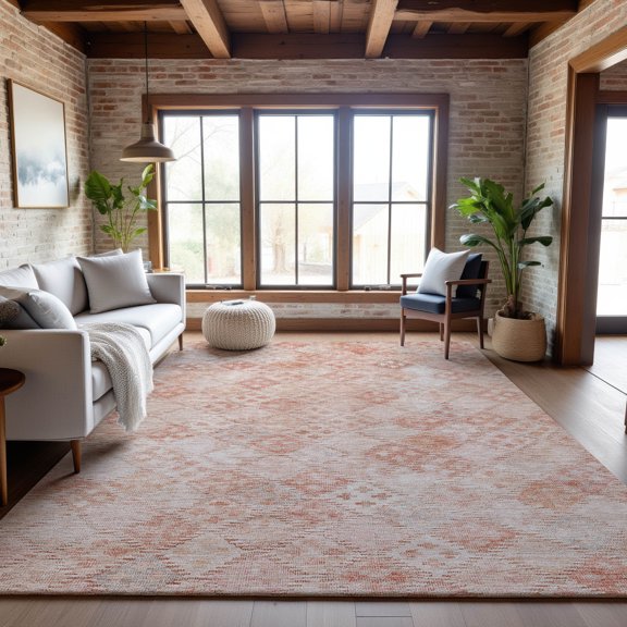 Addison Rugs Mayfield Premium Machine Washable Transitional Geometric Pink Rectangle Rug, 9' x 12'