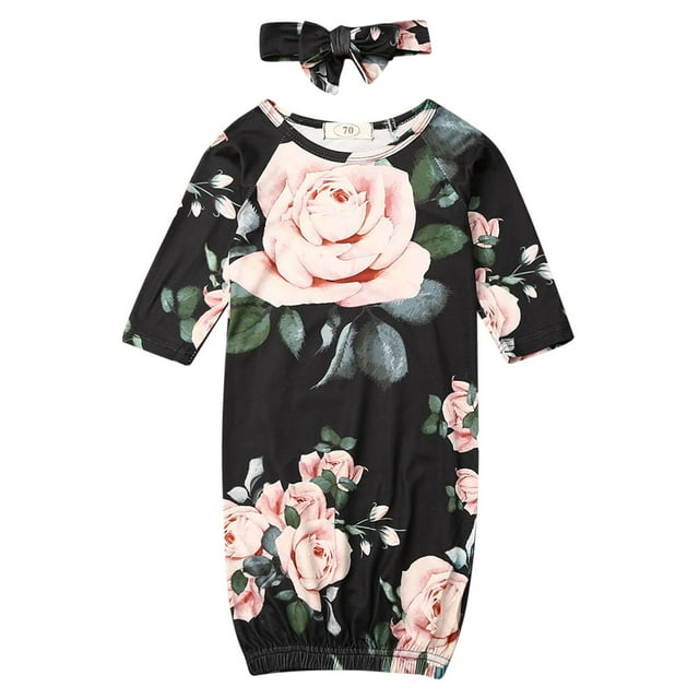 Xingqing Sac de Couchage pour Bébé avec Bandeau à Manches Longues, Pyjama à Motif Floral/rayé