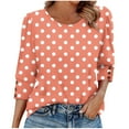 thumbnail image 2 of Hfnxid 3/4 Sleeve Shirts for Women Crewneck Polka Dots Printed Shirt Business Casual Tunic Tops Fashion Slim Fit Going Out Top, 2 of 8