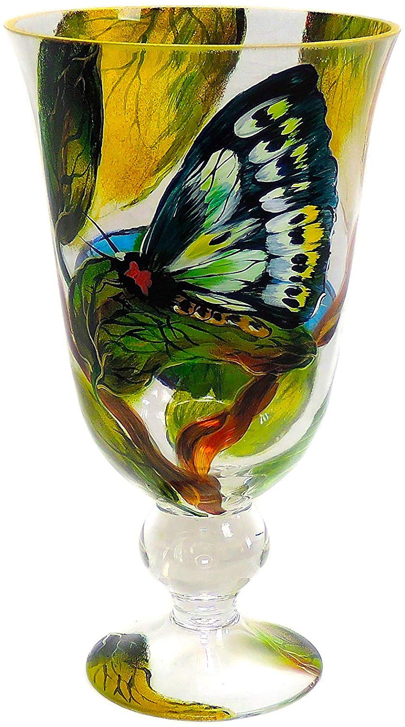 Victoria Bella 14 Decorative Flower Vase Butterfly On A Green Leaf Glass Budding Jar Walmart Com Walmart Com