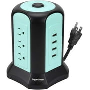 SUPERDANNY Fire Proof USB Surge Protector Power Hub with 9 Outlet 4 USB Ports, 9.8ft Power Cord (Blue)