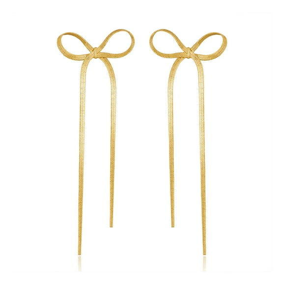 ZSPERKLA Bow Earrings for Women, 18K Gold Plated Bow Stud Earrings Bow Chain Tassel Earrings Ribbon Earrings Jewelry Gifts