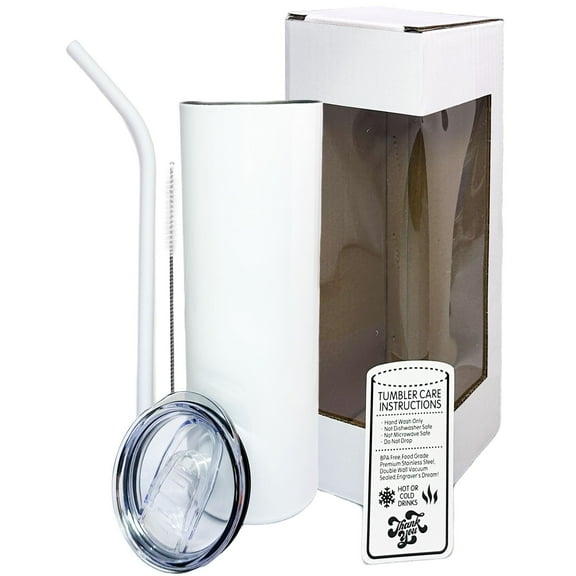 ProSub 20oz Epoxy & Engravable Coated Stainless Steel Skinny Tumbler - White