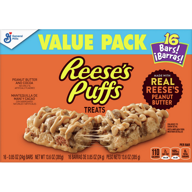 Reese's Puffs Breakfast Cereal Peanut Butter & Cocoa Treat Bars, 16