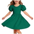 thumbnail image 1 of Vestido Fluido de Manga Corta para Cuello Redondo de las Niñas Color Sólido Manga Puff Vestido con Ruffles con Correa Trasera Crisscross Accesorios para el Cabello Corto, 1 of 8
