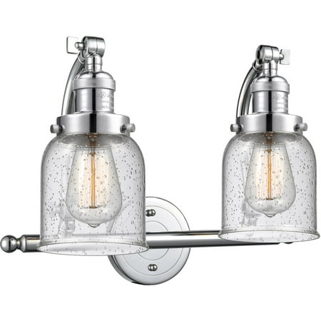 

Polished Chrome Tone Bathroom Vanity 18 Wide Seedy Glass Steel/Cast Brass Medium Base LED 2 Light Fixture