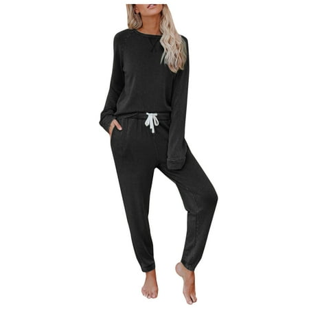 

Alueeu Women s Two Piece Set Of Gradient Solid Color Top Pants Set O Neck Long Sleeve Sports Casual Set With Pocket Pajamas for Women Cotton