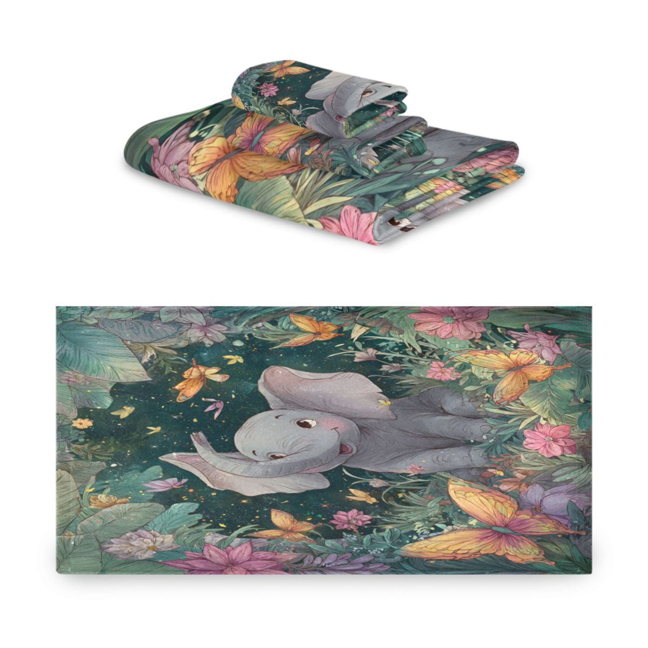 3 Piece Bath Towels Set Bath Towel, Hand Towel and Face Towel for Bathroom, Gym, Hotel Cute Elephant