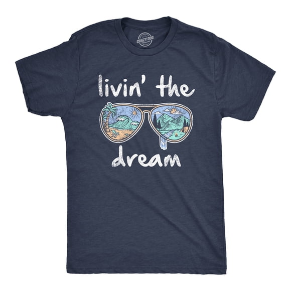 Mens Living The Dream T Shirt Cool Vacation Tee Graphic Novelty Tee Beach for Guys (Heather Navy) - L