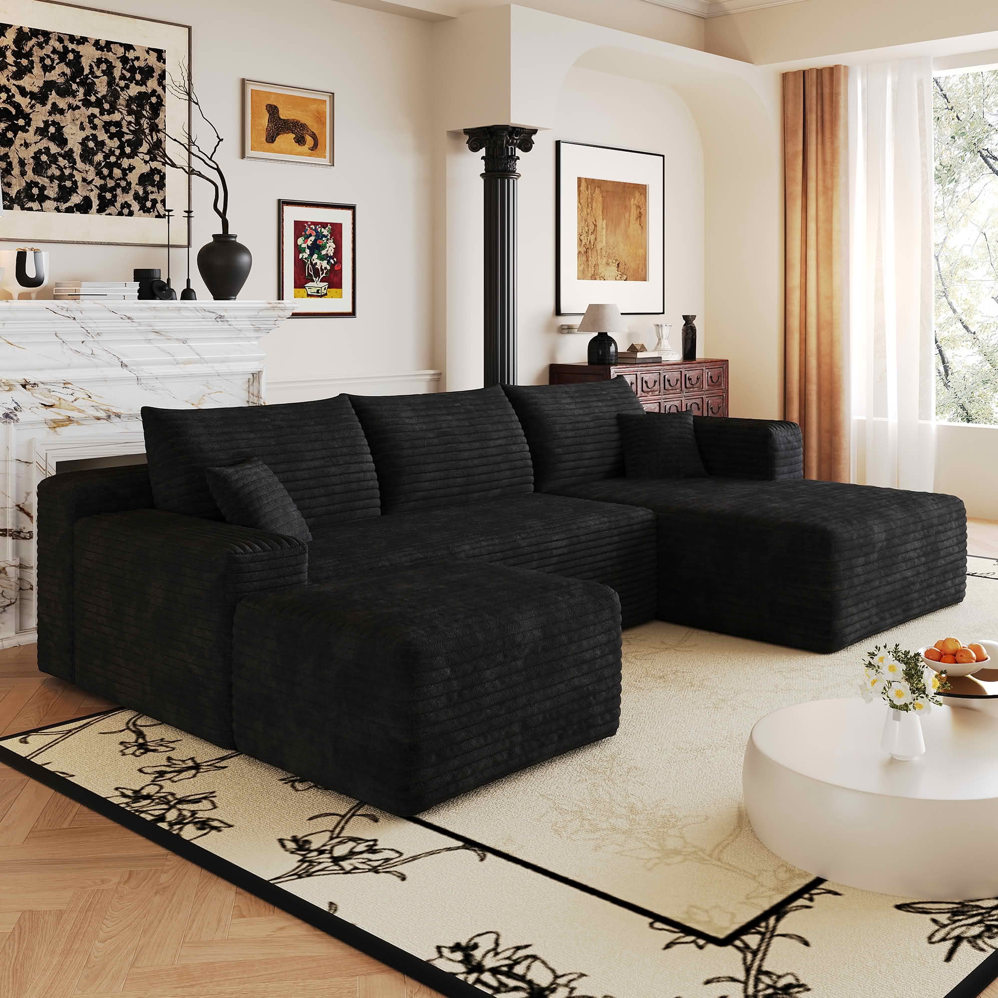 MAYEERTY 103 Inch Cloud L Shaped Sectional Sofa, Plush Corduroy Deep Seat Corner Couch, No Assembly Modern Minimalist Sofa for Living Room Apartment